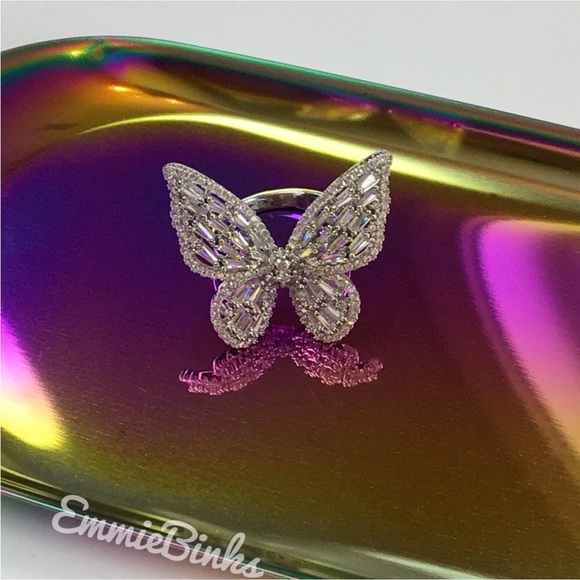 New Charming Charlie Butterfly Statement Ring ~ CZ Crystal Butterfly Cocktail - Picture 13 of 15